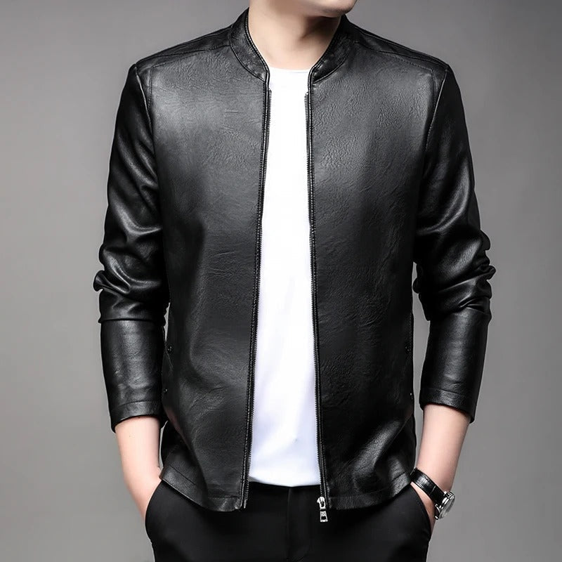 2024 New Oversize Men's Stand Collar PU Leather Jacket