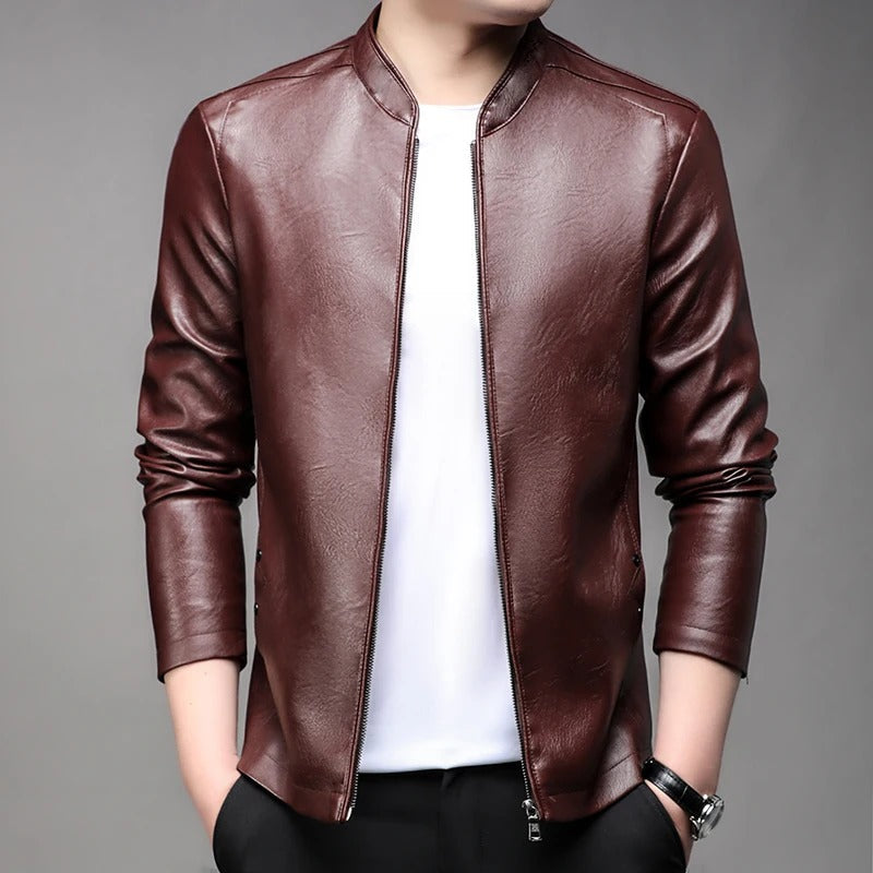 2024 New Oversize Men's Stand Collar PU Leather Jacket