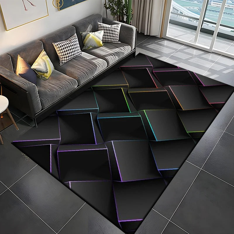 3D Abstract Mirror Geometric Illusion Large Area Rug Carpet for Home for Living Room Bedroom Sofa Decor Floor Kids Play Mat Gift