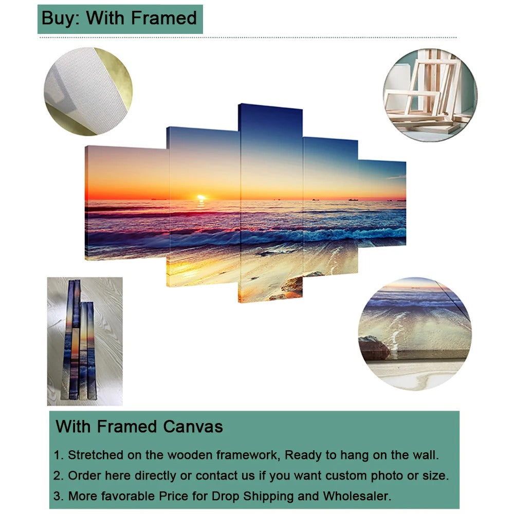 5 Pieces Wall Art Canvas Painting Sunset Tropical Beach Landscape Poster Modular Home Decoration Modern Living Room Pictures