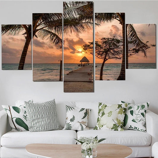 5 Pieces Wall Art Canvas Painting Sunset Tropical Beach Landscape Poster Modular Home Decoration Modern Living Room Pictures