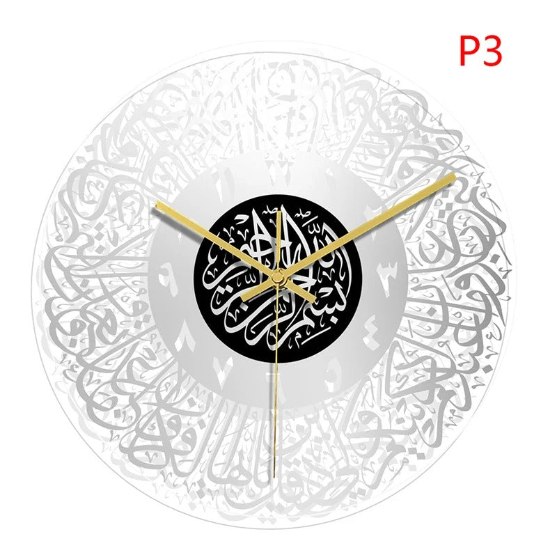 1pc Acrylic Mirror Decorative Clock Islamic Calligraphy Decoration Silent Wall Decor Home Clock Clock Wall 3d Pendulum