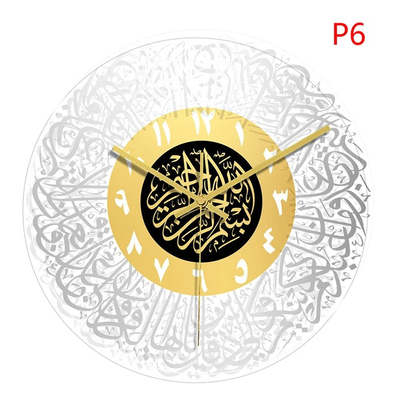 1pc Acrylic Mirror Decorative Clock Islamic Calligraphy Decoration Silent Wall Decor Home Clock Clock Wall 3d Pendulum