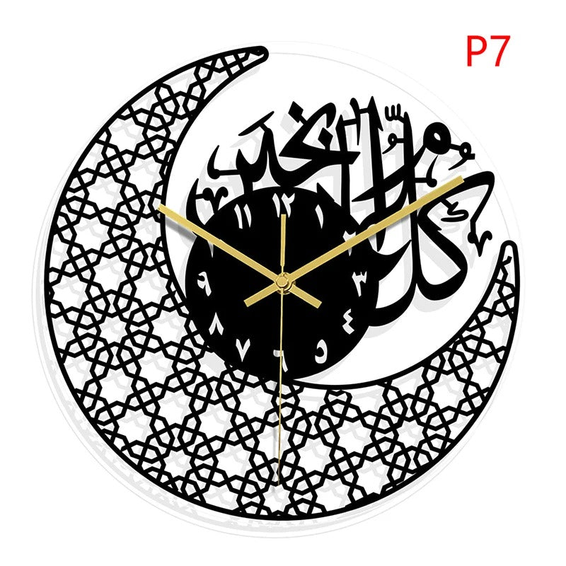 1pc Acrylic Mirror Decorative Clock Islamic Calligraphy Decoration Silent Wall Decor Home Clock Clock Wall 3d Pendulum