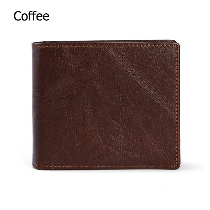 RFID Blocking Men's Oil Wax Skin Wallet Man Vintage Cow Genuine Leather Wallet Male Handmade Billfold Coin Purse Short Wallet