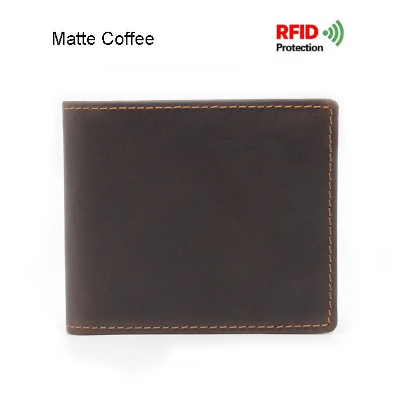 RFID Blocking Men's Oil Wax Skin Wallet Man Vintage Cow Genuine Leather Wallet Male Handmade Billfold Coin Purse Short Wallet