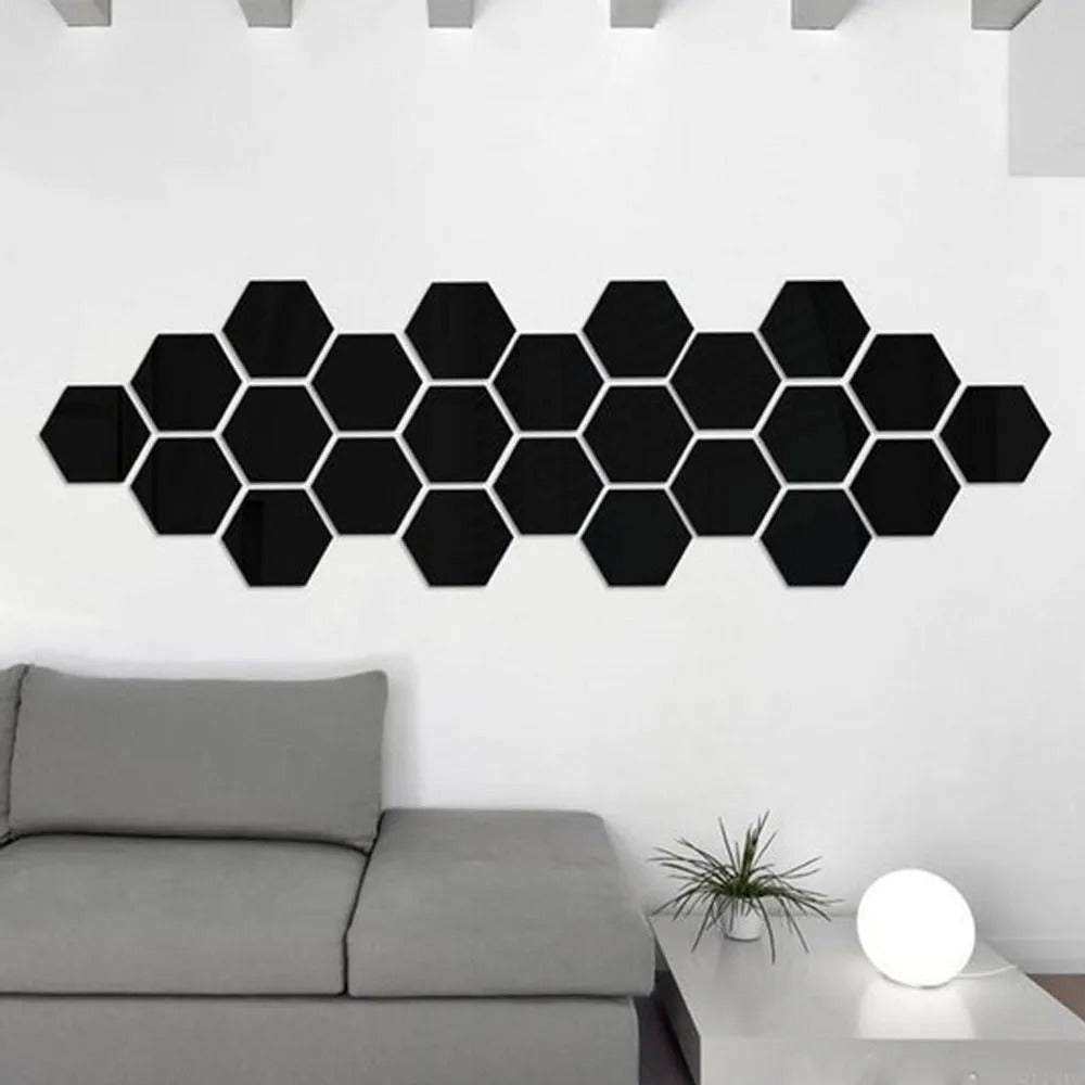 12pcs 3d Mirror Hexagon Vinyl Removable Wall Sticker Decal Home Decor Art Wall Stickers Family Pink Silver Bathroom Accessories