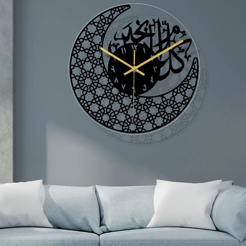 1pc Acrylic Mirror Decorative Clock Islamic Calligraphy Decoration Silent Wall Decor Home Clock Clock Wall 3d Pendulum