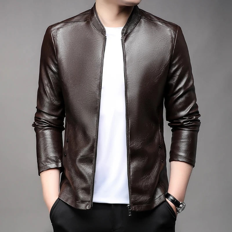 2024 New Oversize Men's Stand Collar PU Leather Jacket