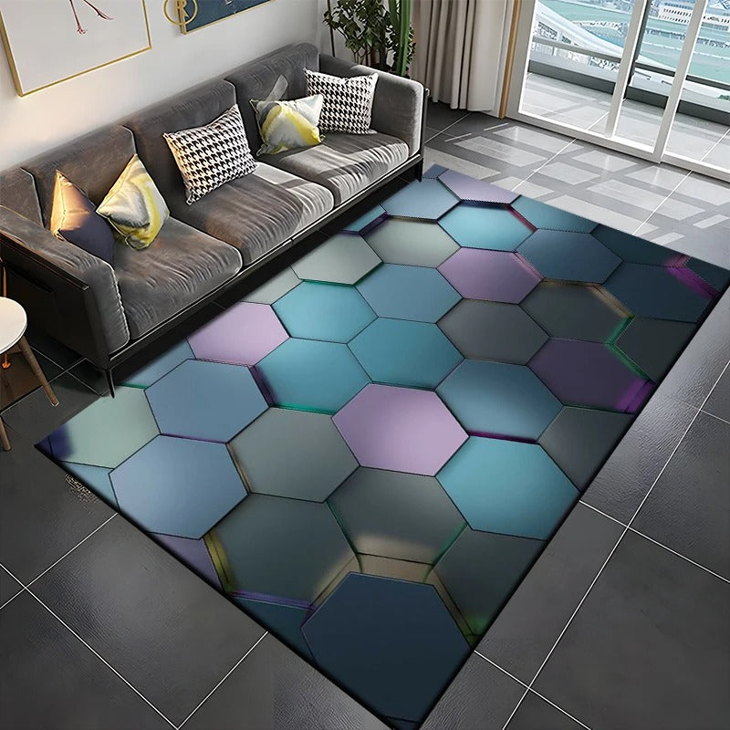 3D Abstract Mirror Geometric Illusion Large Area Rug Carpet for Home for Living Room Bedroom Sofa Decor Floor Kids Play Mat Gift