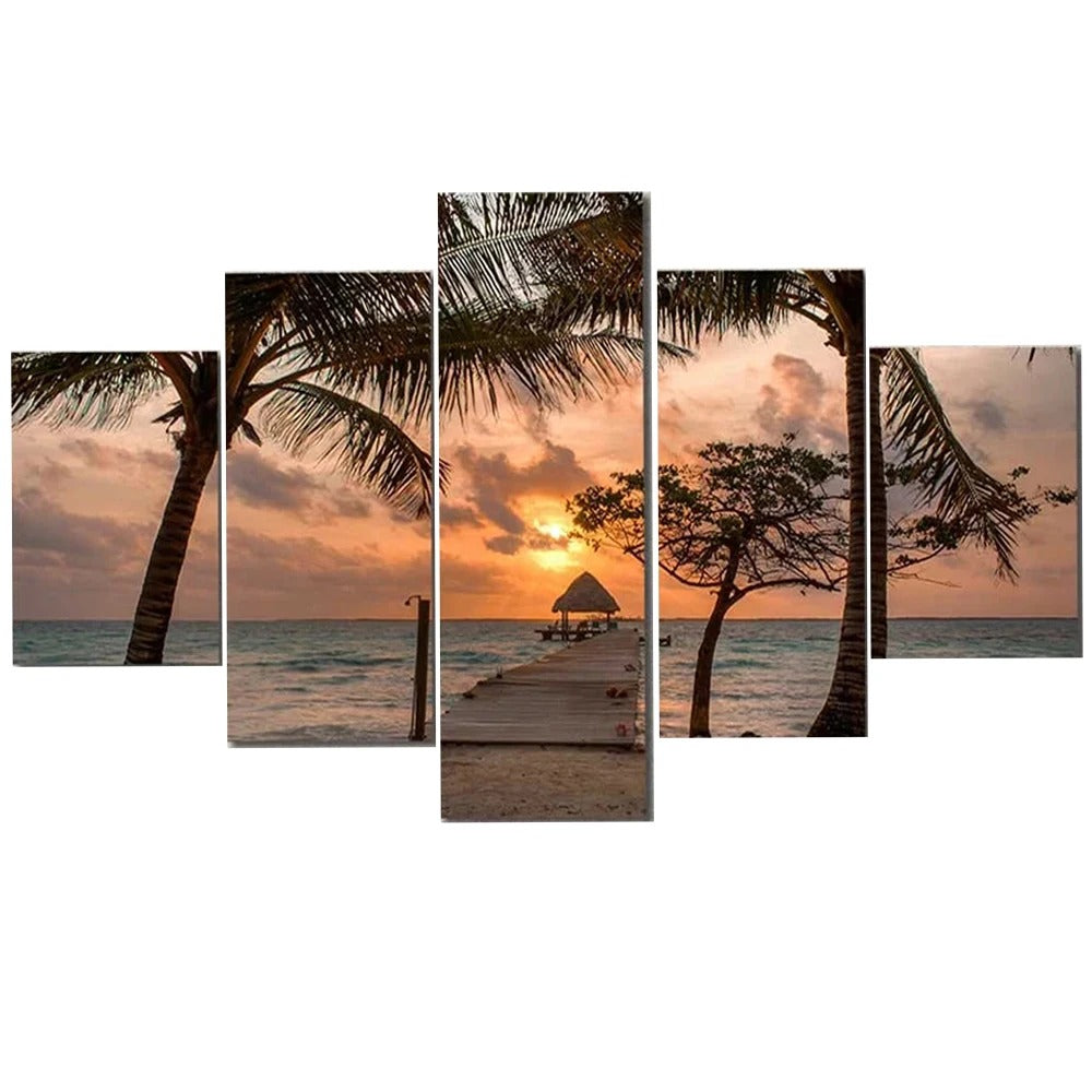 5 Pieces Wall Art Canvas Painting Sunset Tropical Beach Landscape Poster Modular Home Decoration Modern Living Room Pictures